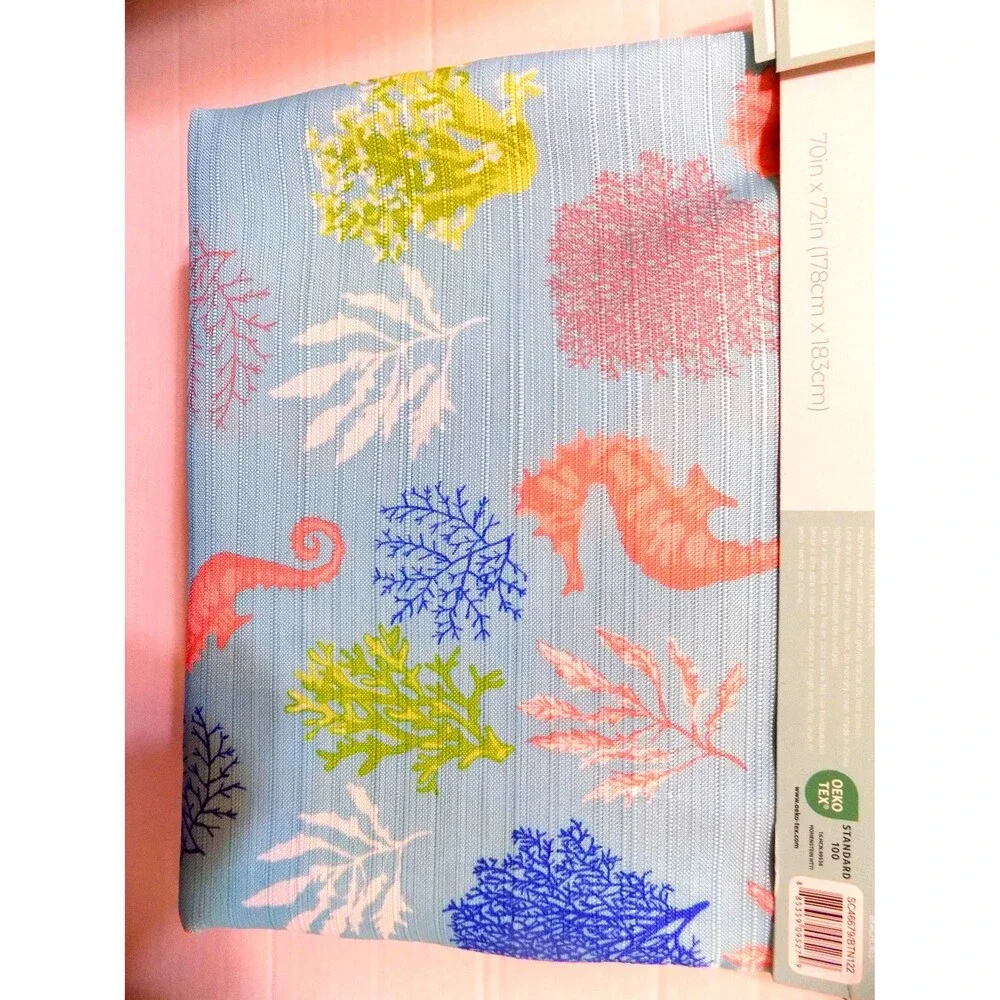 NEW Fabric Sea Horses Fish Shower Curtain Florida Home By: Coastal Luxe